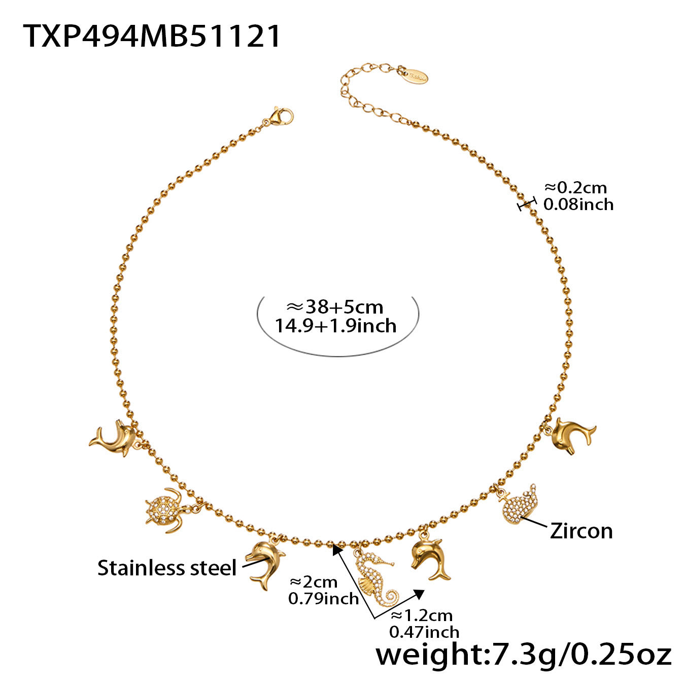 316L Stainless Steel Ocean Charm Bead Chain Jewelry - Image 6