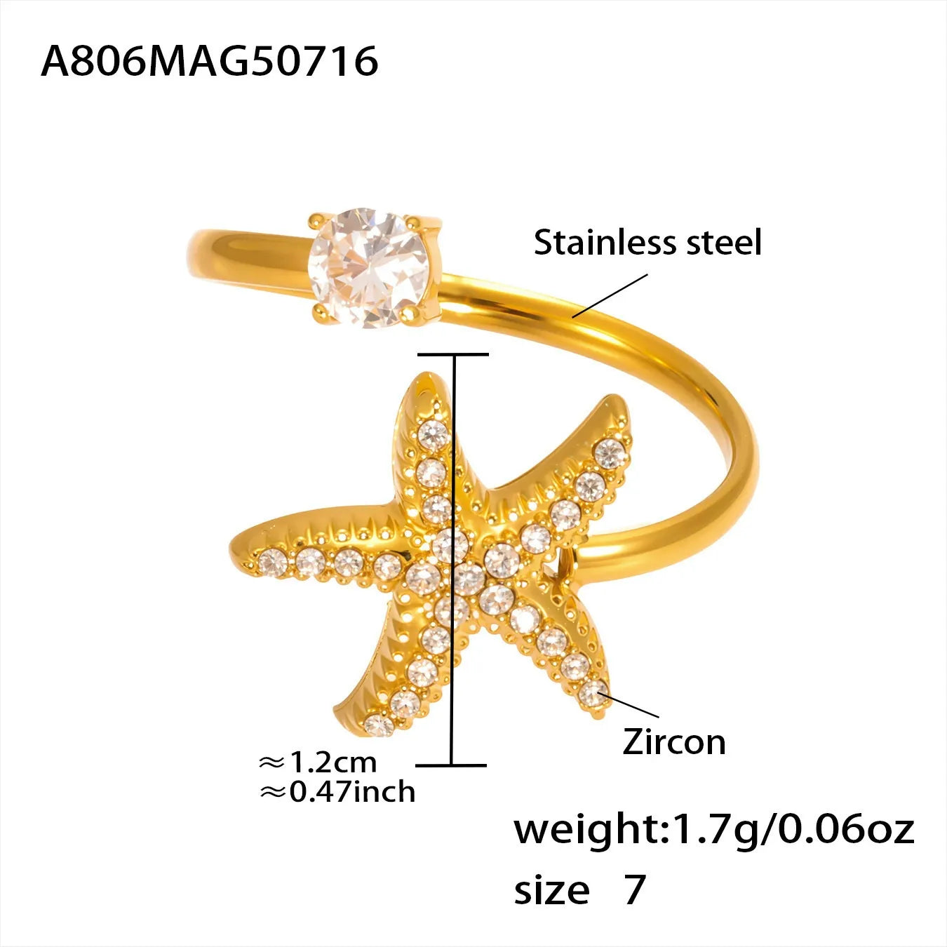 316L Stainless Steel Ocean Charm Zircon Ring Collection - Image 12