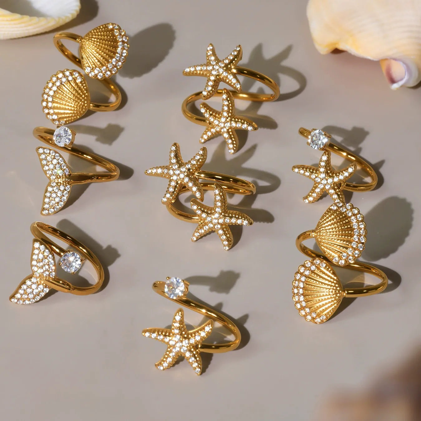 316L Stainless Steel Ocean Charm Zircon Ring Collection - Image 2