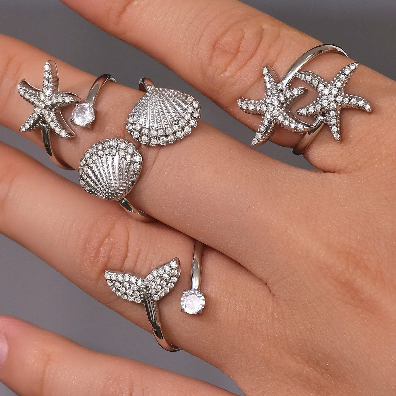 316L Stainless Steel Ocean Charm Zircon Ring Collection - Image 3