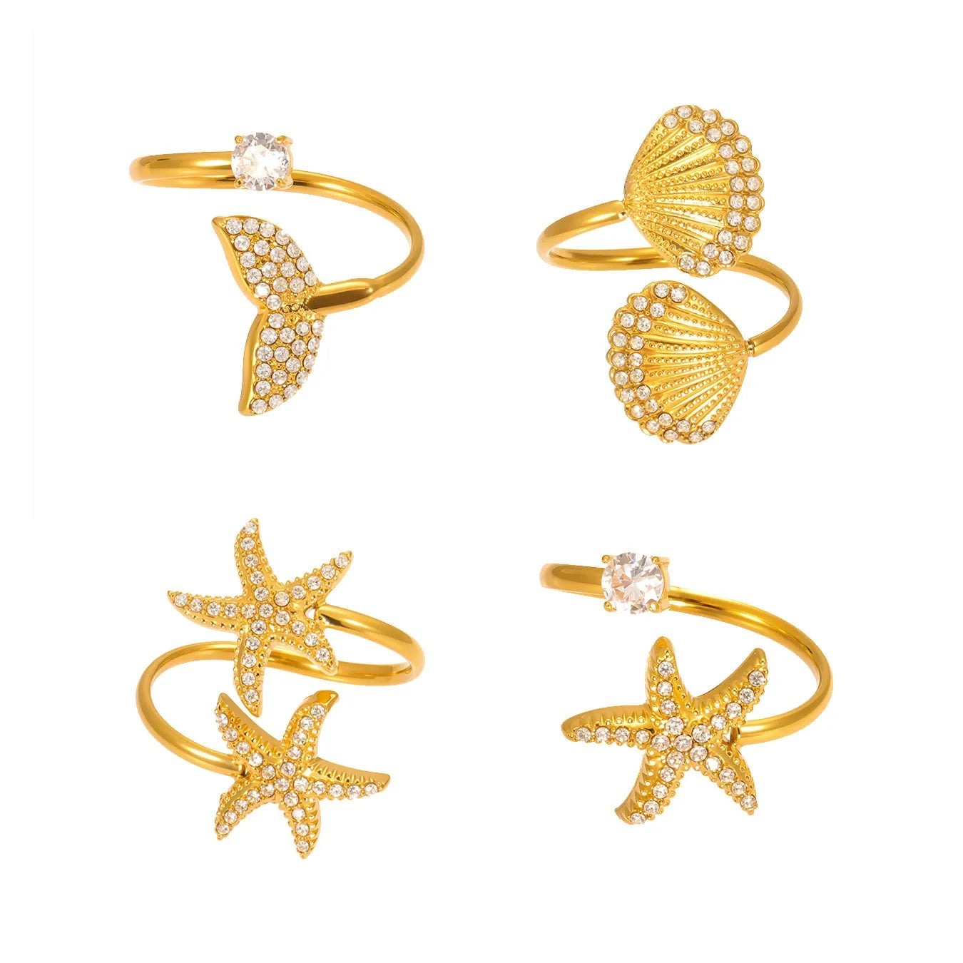 316L Stainless Steel Ocean Charm Zircon Ring Collection - Image 5