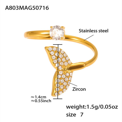 316L Stainless Steel Ocean Charm Zircon Ring Collection - Image 6