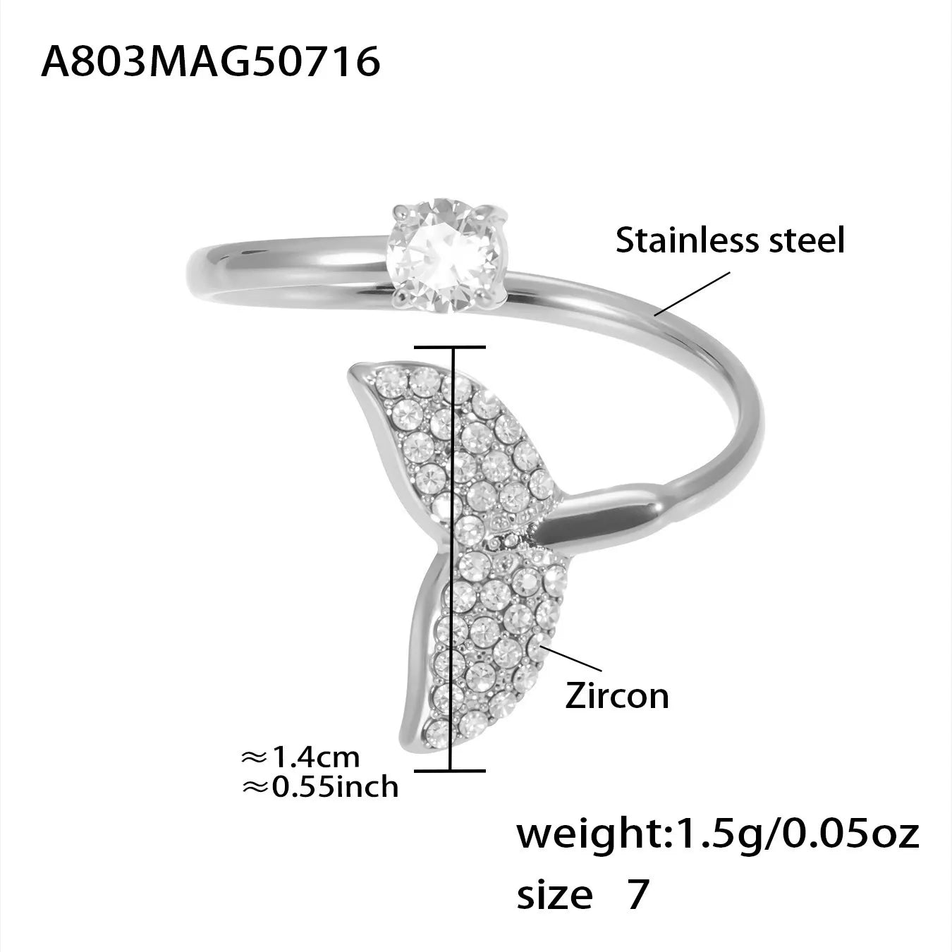 316L Stainless Steel Ocean Charm Zircon Ring Collection - Image 7