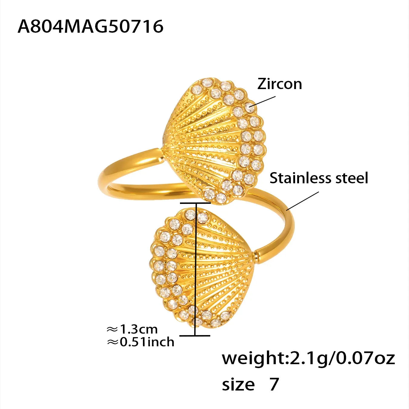 316L Stainless Steel Ocean Charm Zircon Ring Collection - Image 8