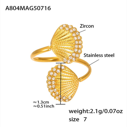 316L Stainless Steel Ocean Charm Zircon Ring Collection - Image 8