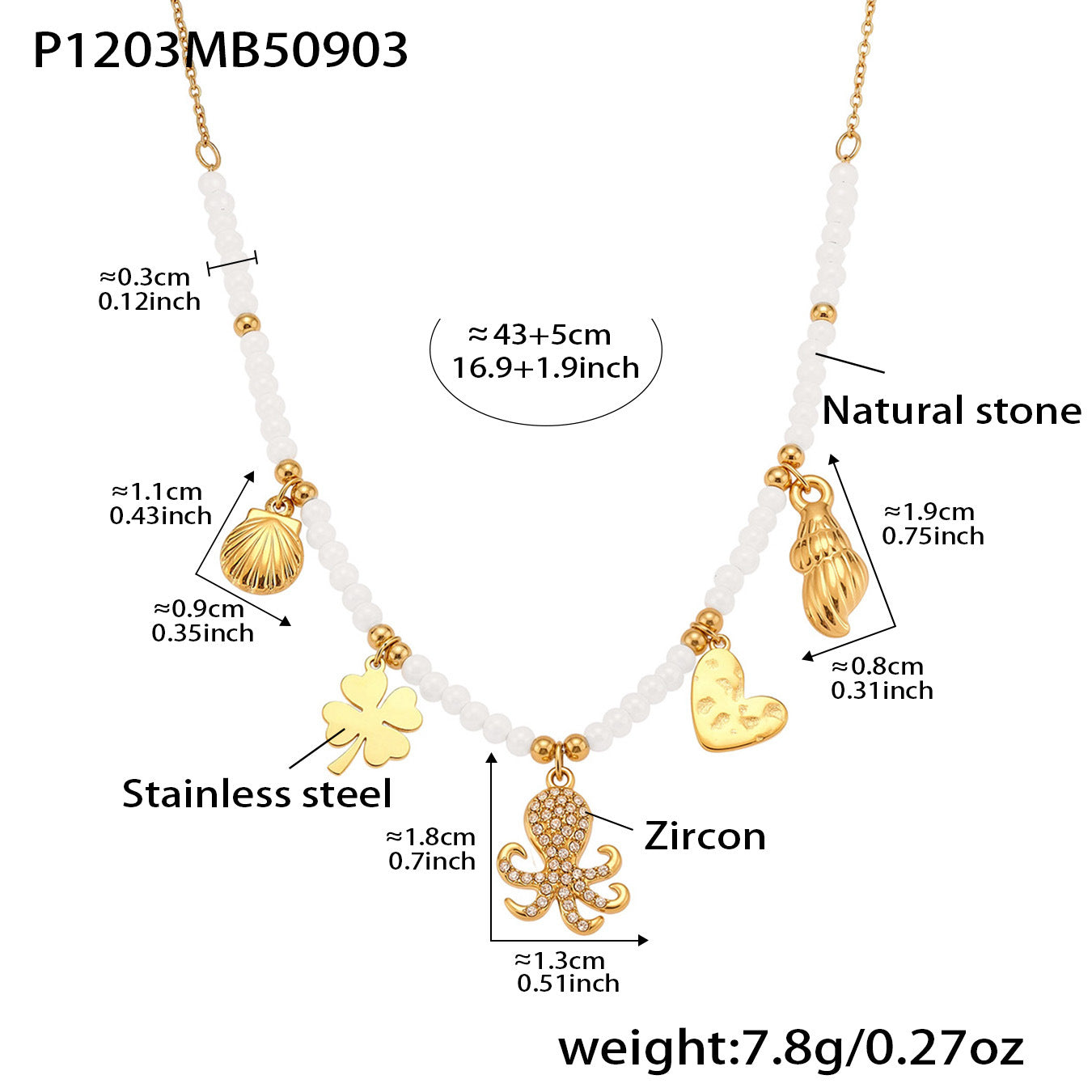 316L Stainless Steel Ocean-Inspired Octopus & Heart Pendant Natural Crystal Beaded Necklace - Image 1