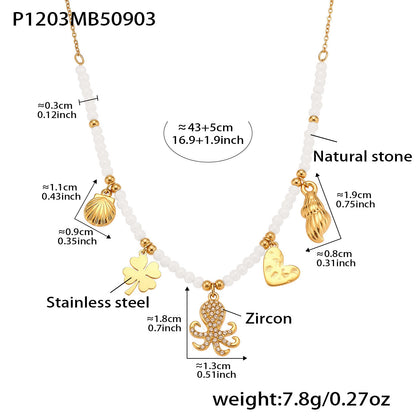316L Stainless Steel Ocean-Inspired Octopus & Heart Pendant Natural Crystal Beaded Necklace - Image 1
