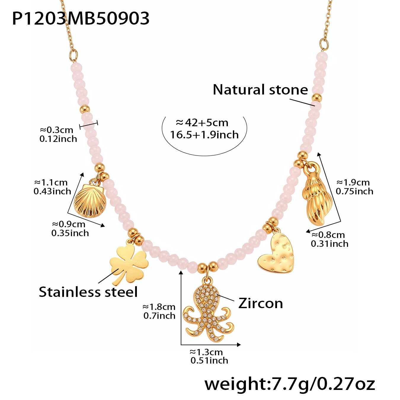 316L Stainless Steel Ocean-Inspired Octopus & Heart Pendant Natural Crystal Beaded Necklace - Image 3