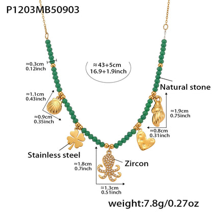 316L Stainless Steel Ocean-Inspired Octopus & Heart Pendant Natural Crystal Beaded Necklace - Image 5