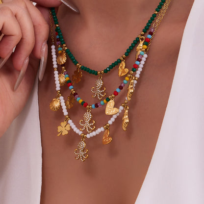 316L Stainless Steel Ocean-Inspired Octopus & Heart Pendant Natural Crystal Beaded Necklace - Image 6