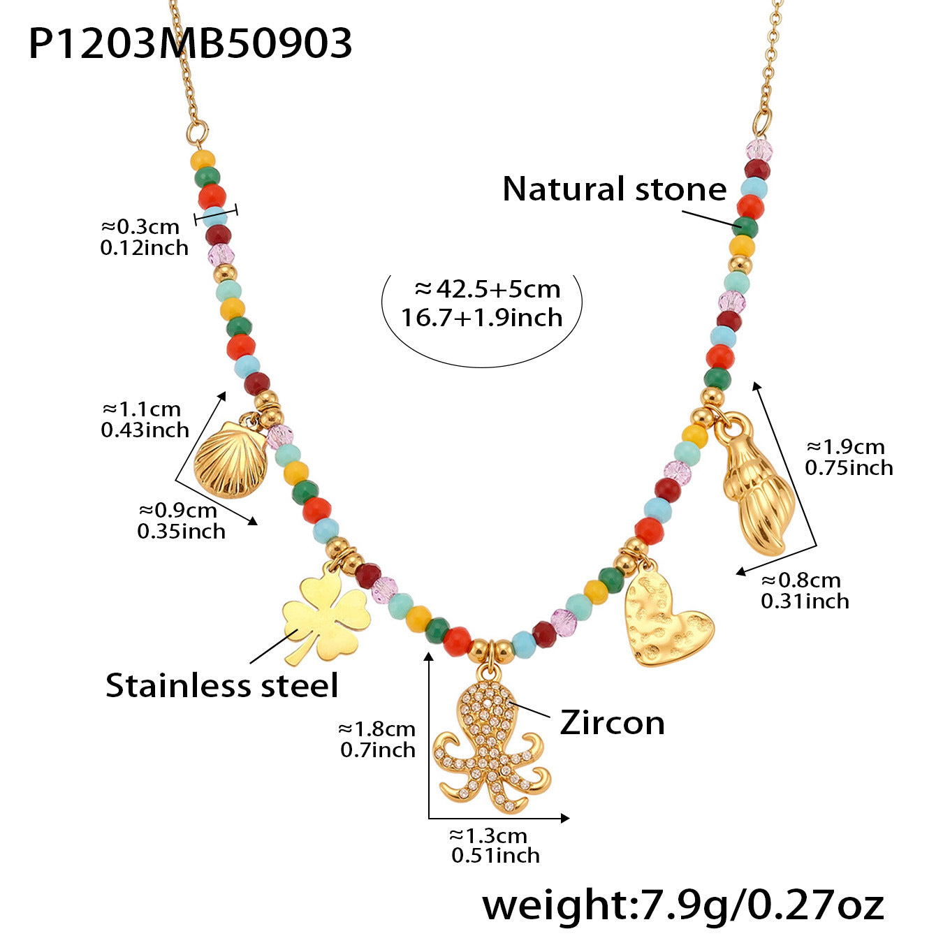 316L Stainless Steel Ocean-Inspired Octopus & Heart Pendant Natural Crystal Beaded Necklace - Image 8