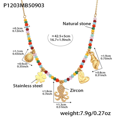 316L Stainless Steel Ocean-Inspired Octopus & Heart Pendant Natural Crystal Beaded Necklace - Image 8