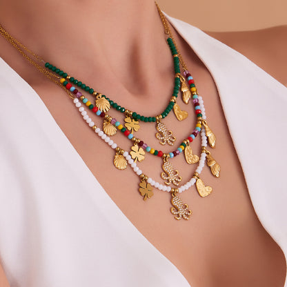 316L Stainless Steel Ocean-Inspired Octopus & Heart Pendant Natural Crystal Beaded Necklace - Image 9