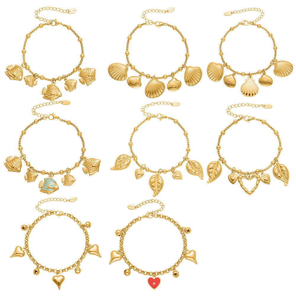 316L Stainless Steel Ocean-Inspired Shell & Fish Multi-Pendant DIY Bracelet - Image 10