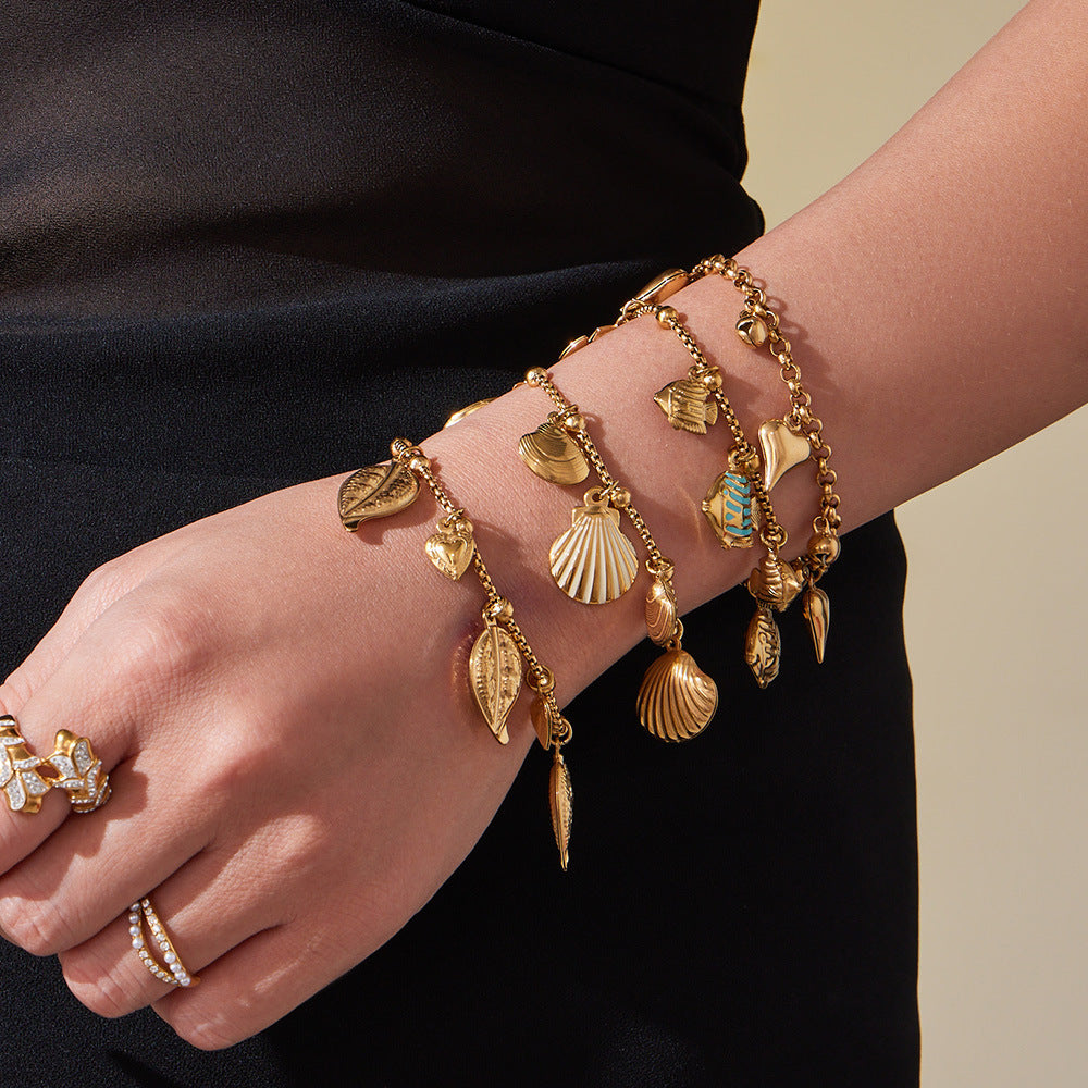 316L Stainless Steel Ocean-Inspired Shell & Fish Multi-Pendant DIY Bracelet - Image 11