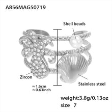316L Stainless Steel Ocean-Inspired Zircon Starfish Octopus Open Ring - Image 11
