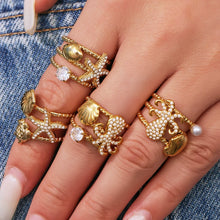 316L Stainless Steel Ocean-Inspired Zircon Starfish Octopus Open Ring - Image 3