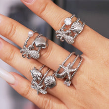 316L Stainless Steel Ocean-Inspired Zircon Starfish Octopus Open Ring - Image 4