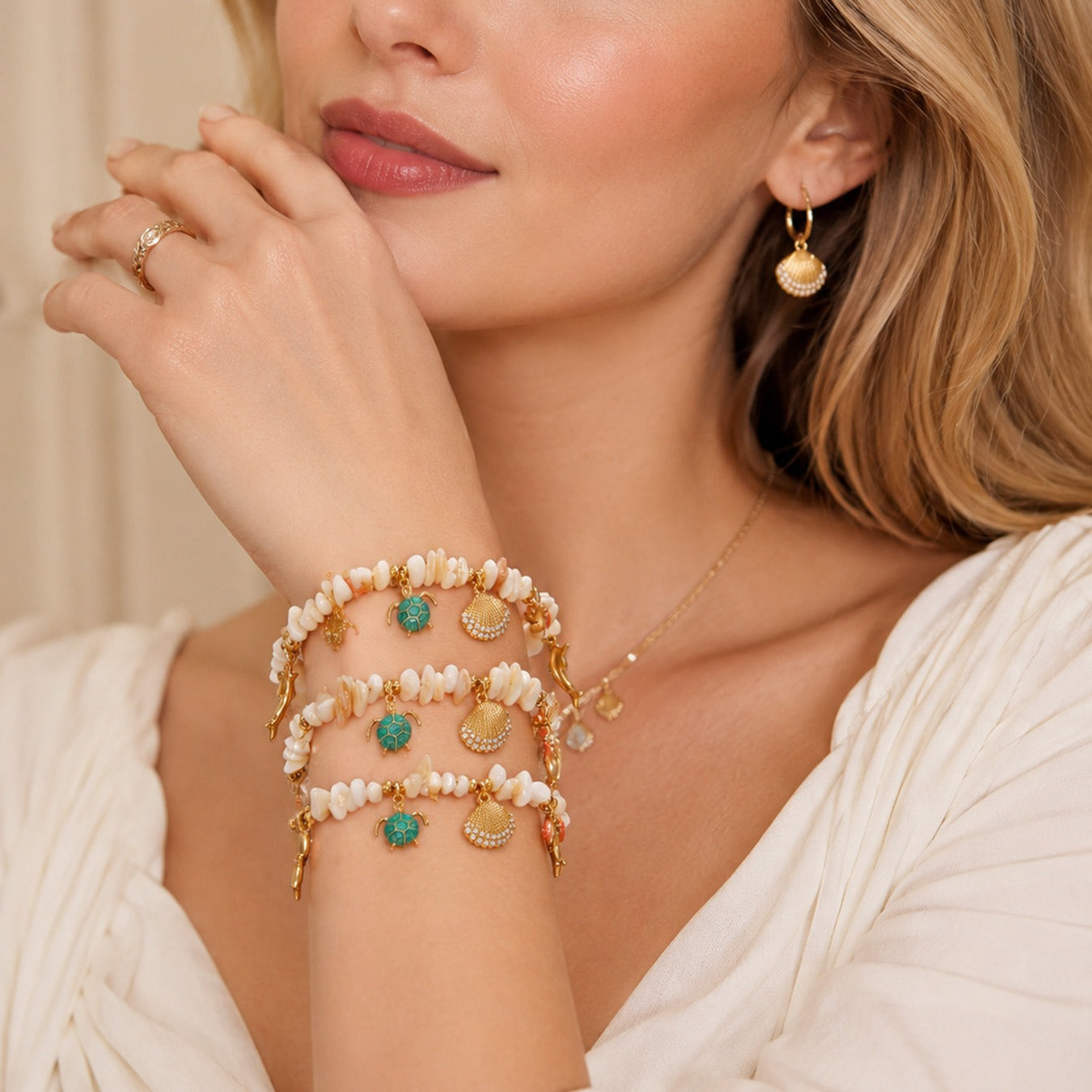 Stunning 316L stainless steel ocean bracelet with shell pendant