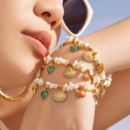 316L Stainless Steel 18K PVD Gold Ocean Shell Starfish Turtle Pendant Bracelet made with 316L stainless steel and 18K PVD gold finish for wholesale jewelry buyers - image 3