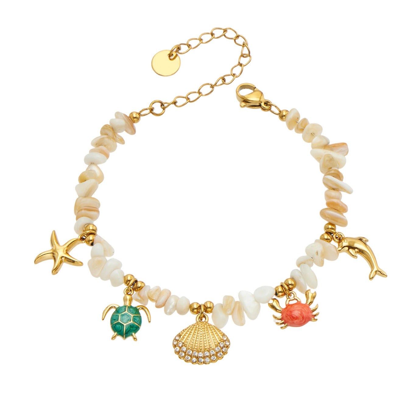 316L Stainless Steel 18K PVD Gold Ocean Shell Starfish Turtle Pendant Bracelet made with 316L stainless steel and 18K PVD gold finish for wholesale jewelry buyers - image 4