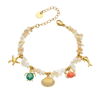 316L Stainless Steel 18K PVD Gold Ocean Shell Starfish Turtle Pendant Bracelet made with 316L stainless steel and 18K PVD gold finish for wholesale jewelry buyers - image 4
