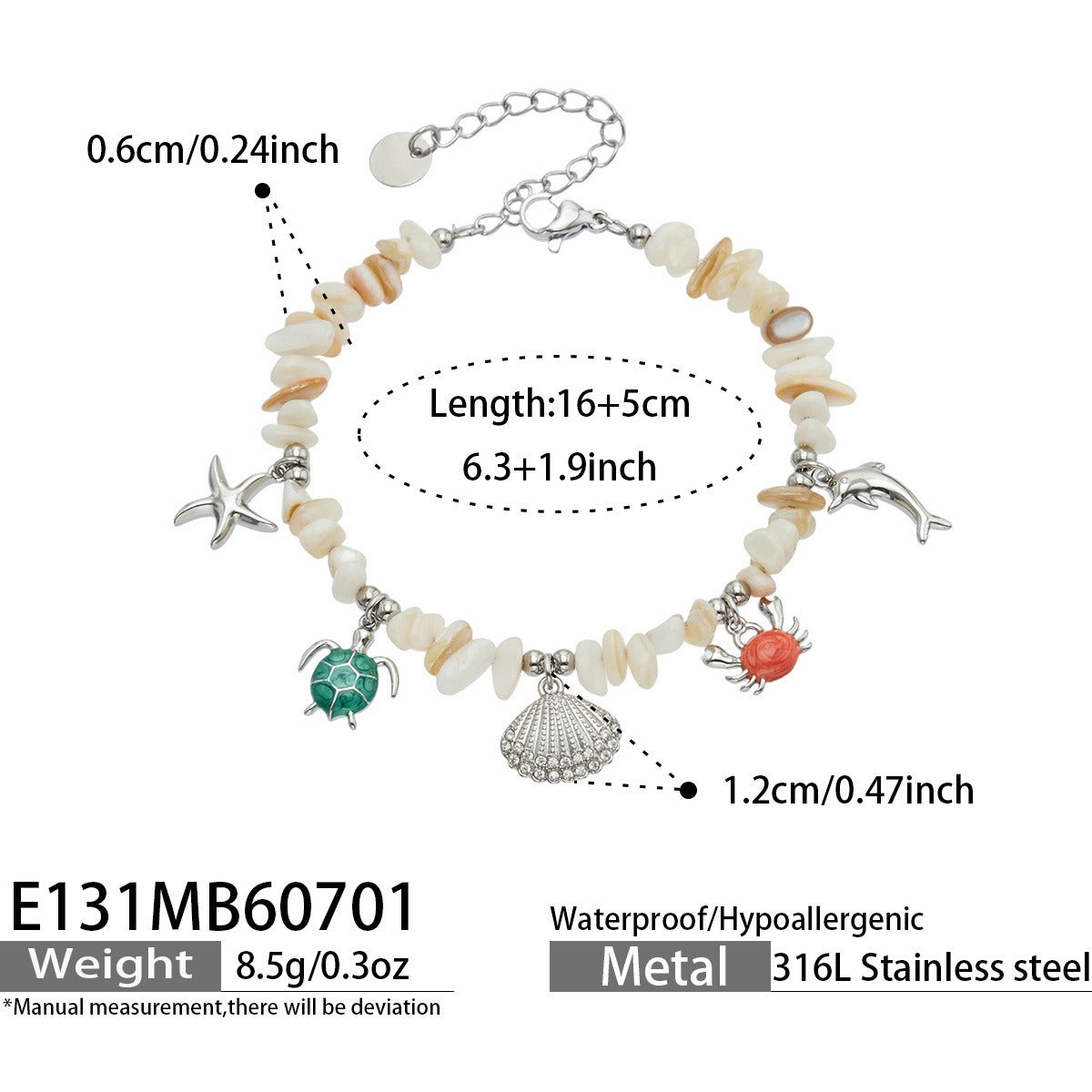 316L Stainless Steel 18K PVD Gold Ocean Shell Starfish Turtle Pendant Bracelet made with 316L stainless steel and 18K PVD gold finish for wholesale jewelry buyers - image 5