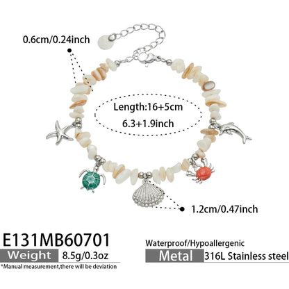 316L Stainless Steel 18K PVD Gold Ocean Shell Starfish Turtle Pendant Bracelet made with 316L stainless steel and 18K PVD gold finish for wholesale jewelry buyers - image 5