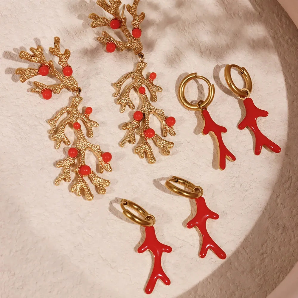 316L Stainless Steel Oceanic Coral & Shell Drop Earrings - Image 1