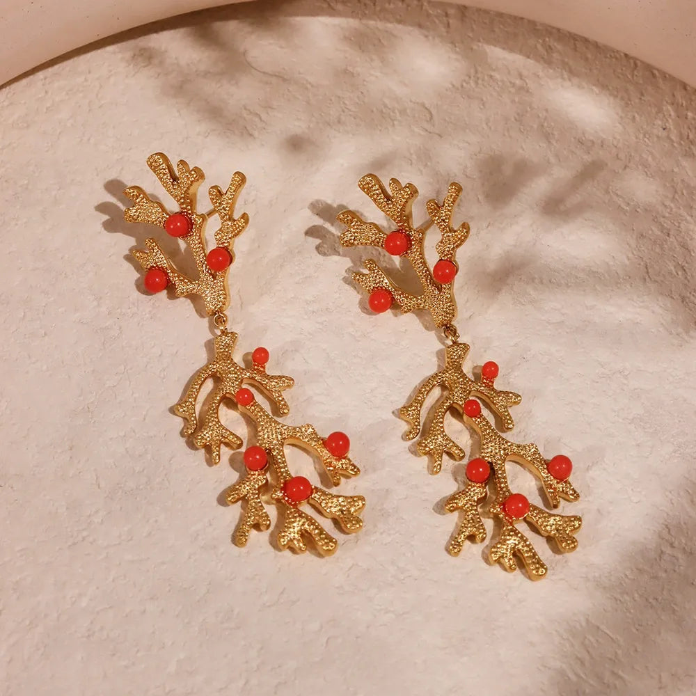 316L Stainless Steel Oceanic Coral & Shell Drop Earrings - Image 3