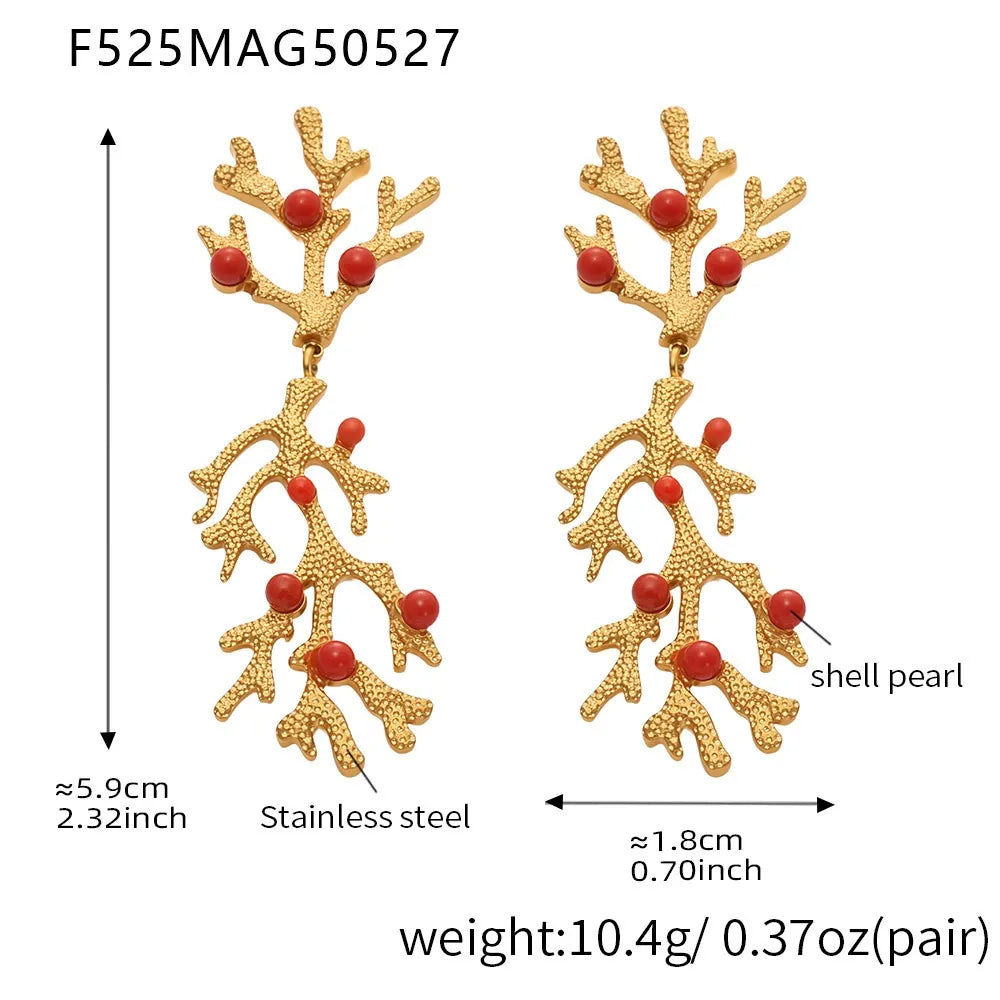 316L Stainless Steel Oceanic Coral & Shell Drop Earrings - Image 6