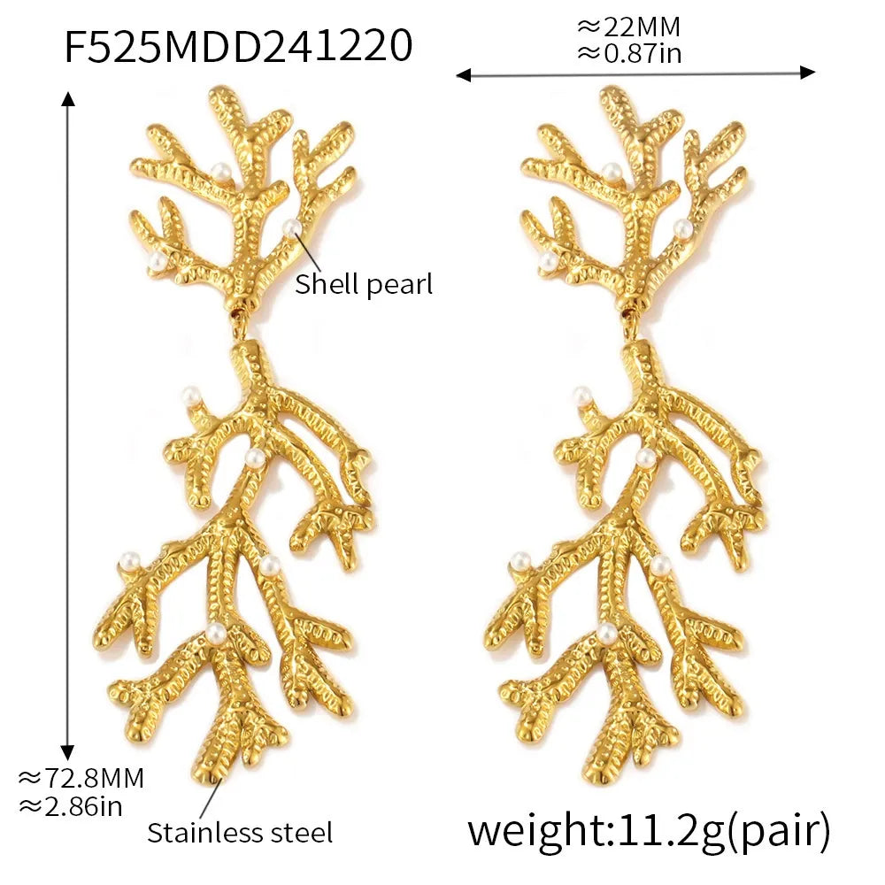 316L Stainless Steel Oceanic Coral & Shell Drop Earrings - Image 7