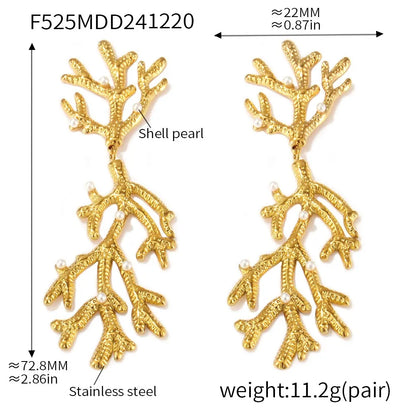 316L Stainless Steel Oceanic Coral & Shell Drop Earrings - Image 7