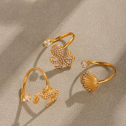 316L Stainless Steel Oceanic Zircon Statement Ring - Image 2