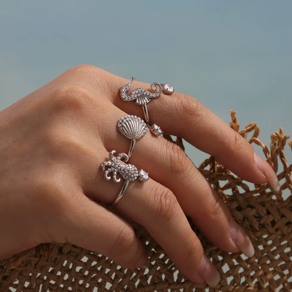 316L Stainless Steel Oceanic Zircon Statement Ring - Image 3