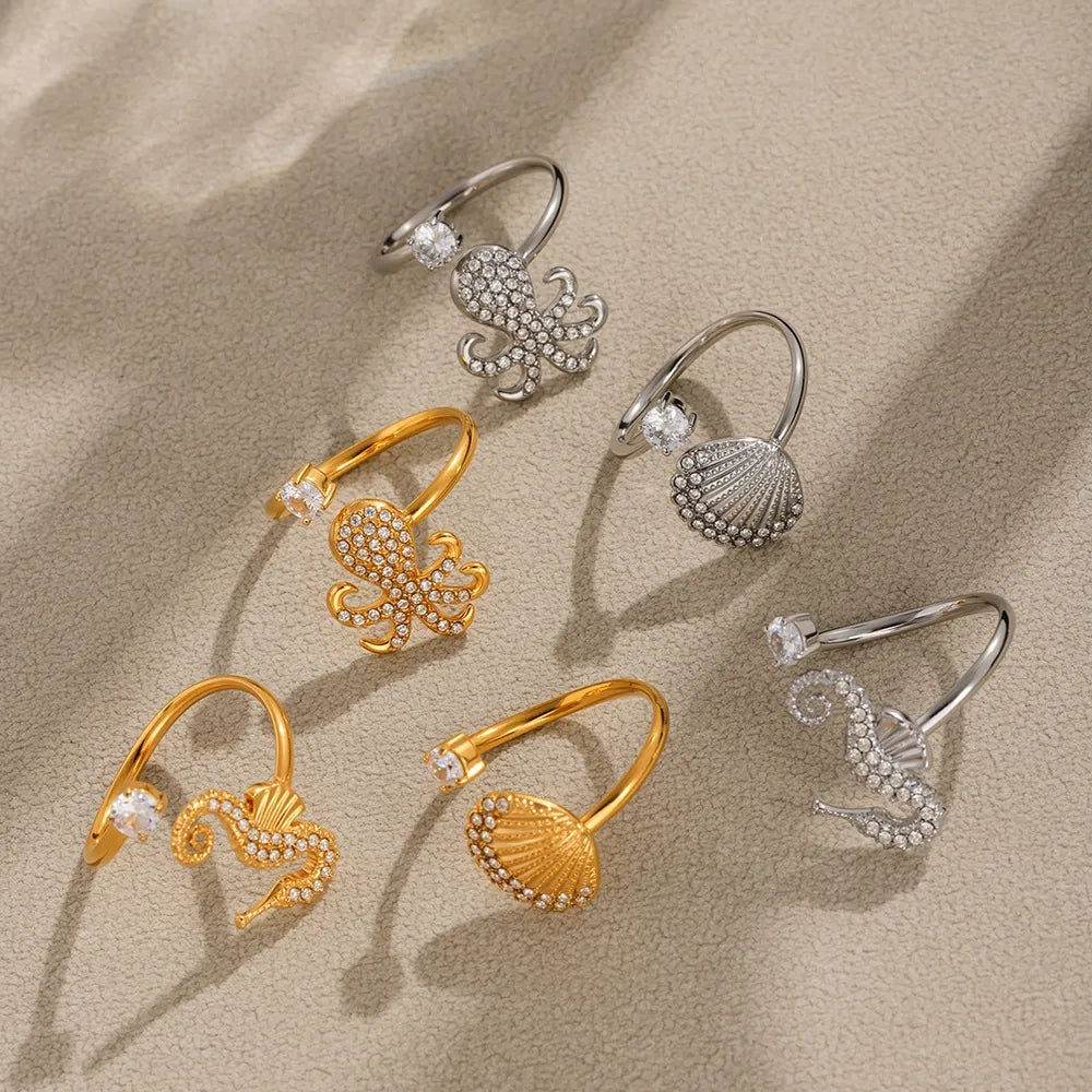 316L Stainless Steel Oceanic Zircon Statement Ring - Image 4