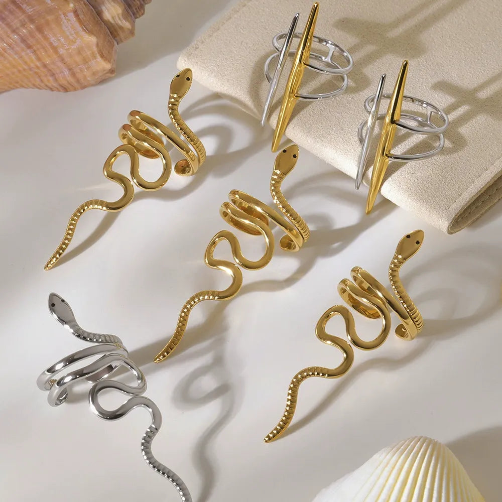 316L Stainless Steel Open Adjustable Serpent Design Ring - Image 2