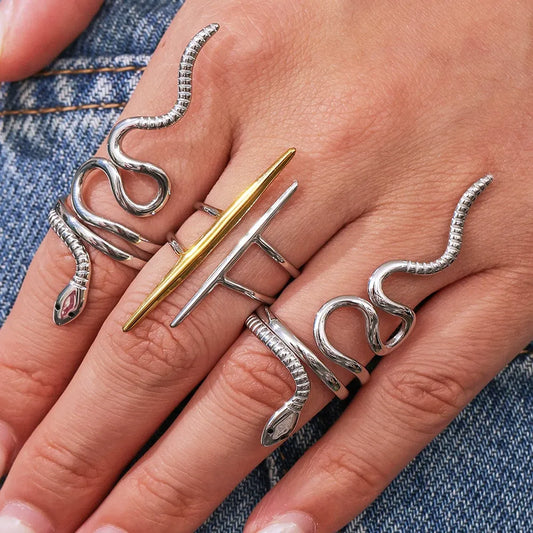 316L Stainless Steel Open Adjustable Serpent Design Ring - Image 3