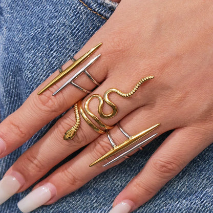 316L Stainless Steel Open Adjustable Serpent Design Ring - Image 4