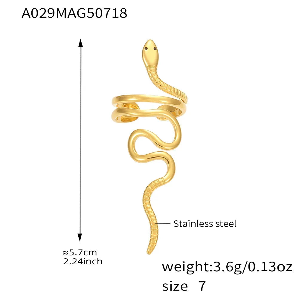 316L Stainless Steel Open Adjustable Serpent Design Ring - Image 6