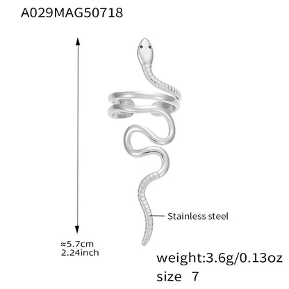 316L Stainless Steel Open Adjustable Serpent Design Ring - Image 7