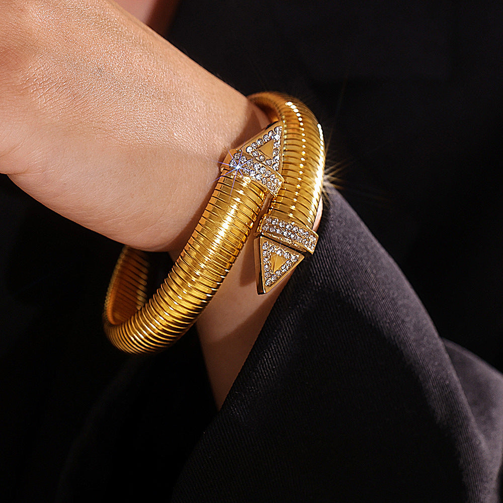 316L Stainless Steel 18K PVD Gold Open Bangle Bracelet made with 316L stainless steel and 18K PVD gold finish for wholesale jewelry buyers - image 4