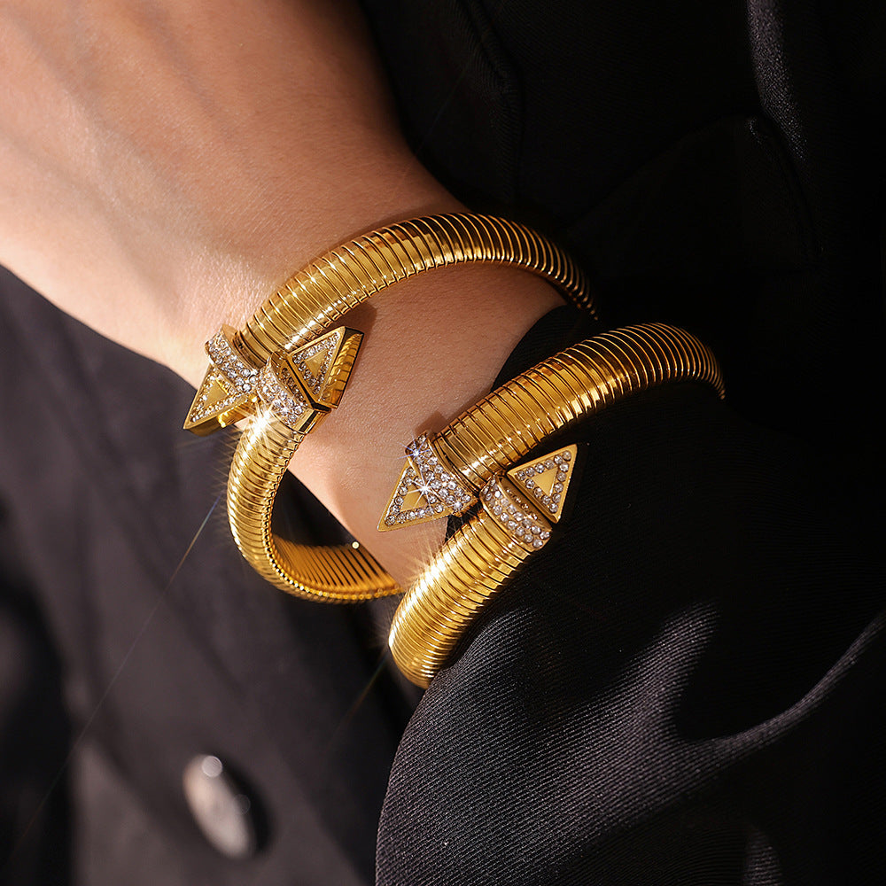 316L Stainless Steel 18K PVD Gold Open Bangle Bracelet made with 316L stainless steel and 18K PVD gold finish for wholesale jewelry buyers - image 5