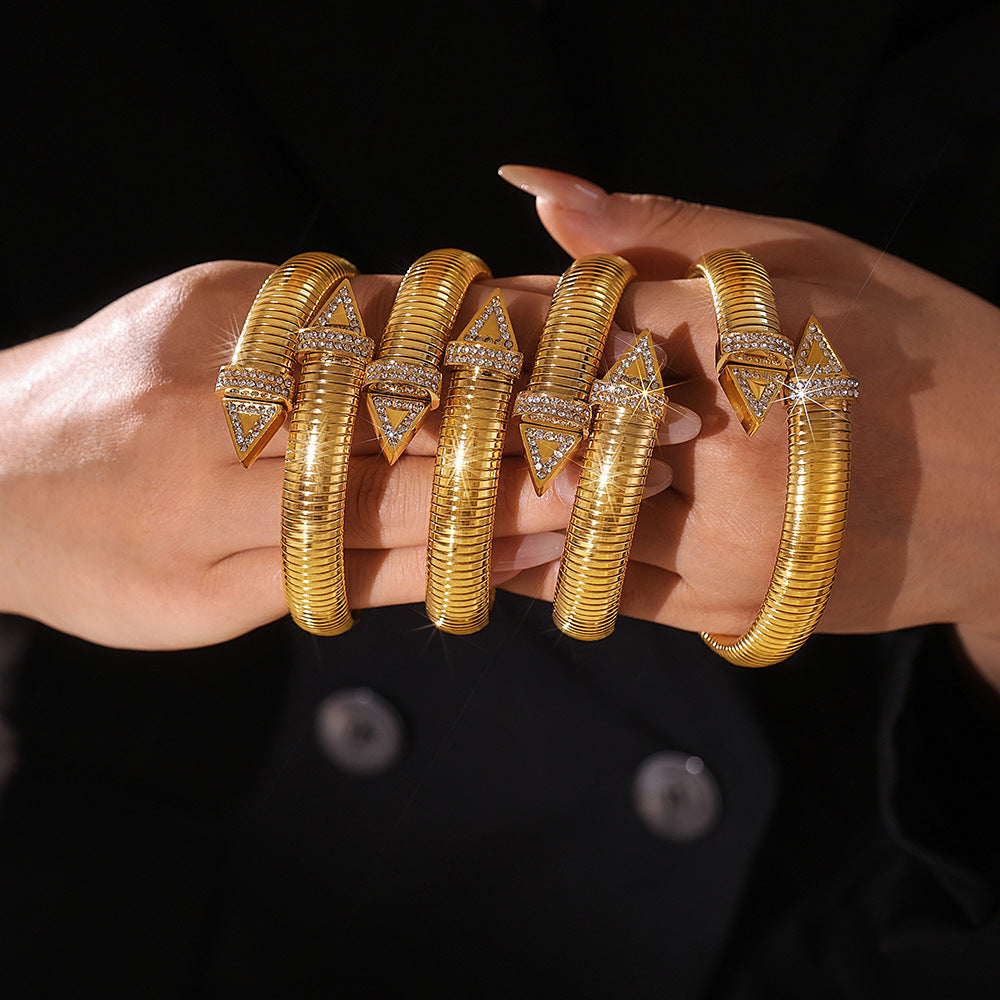 316L Stainless Steel 18K PVD Gold Open Bangle Bracelet made with 316L stainless steel and 18K PVD gold finish for wholesale jewelry buyers - image 7