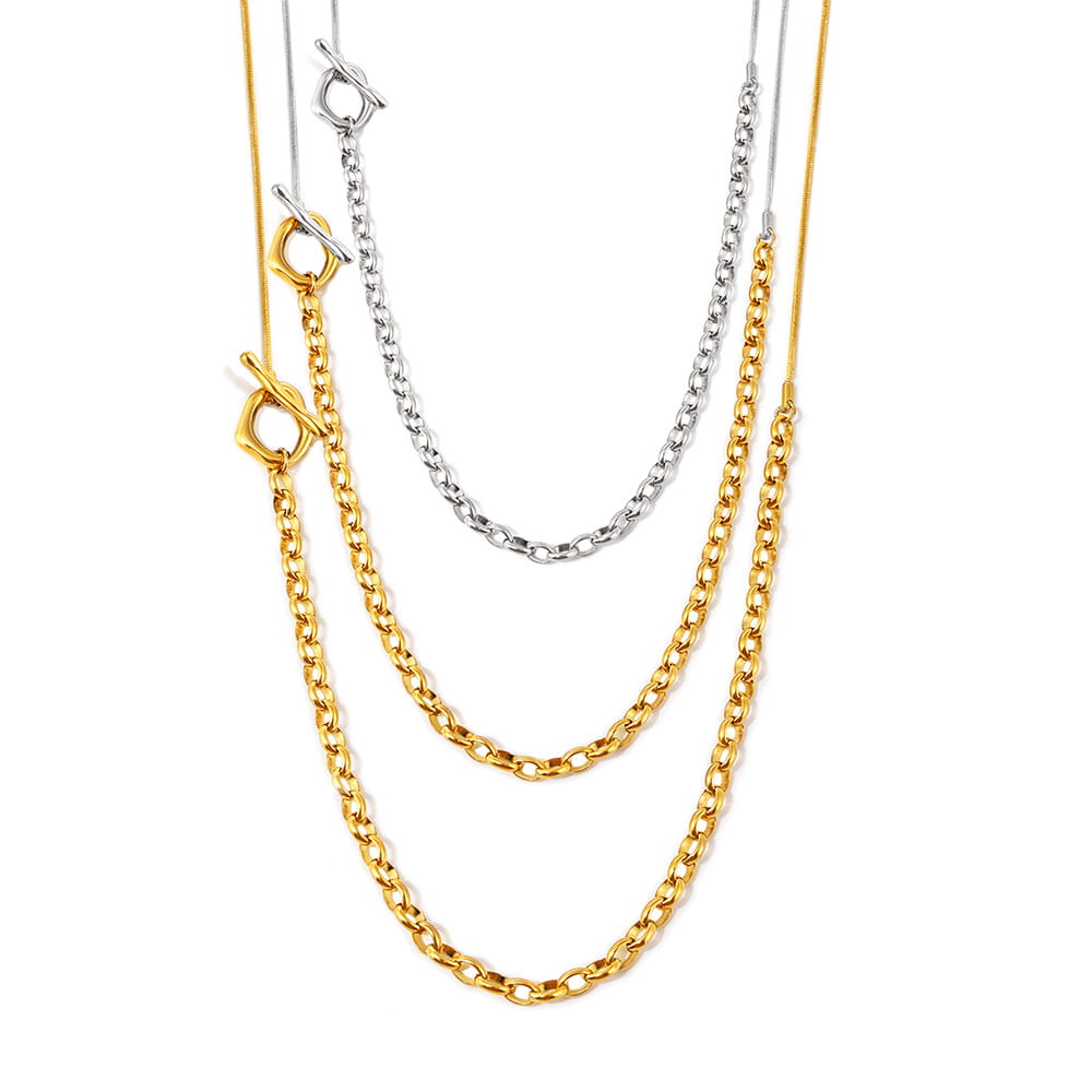 316L stainless steel OT toggle long chain necklace wholesale color set gold silver two tone
