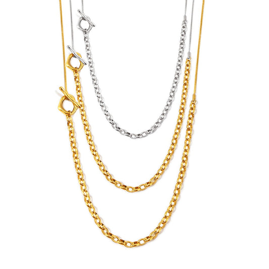 316L stainless steel OT toggle long chain necklace wholesale color set gold silver two tone