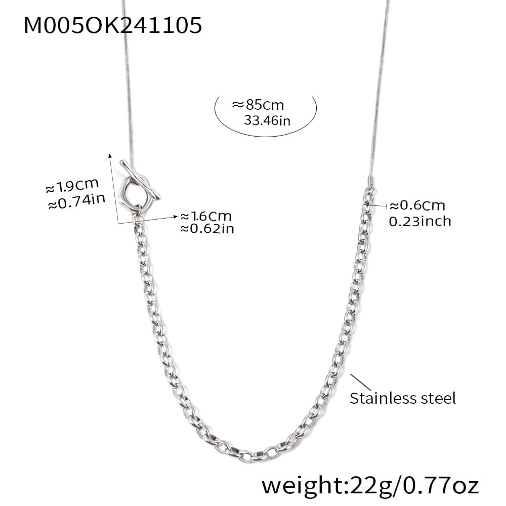 316L stainless steel OT toggle long chain necklace size chart silver tone