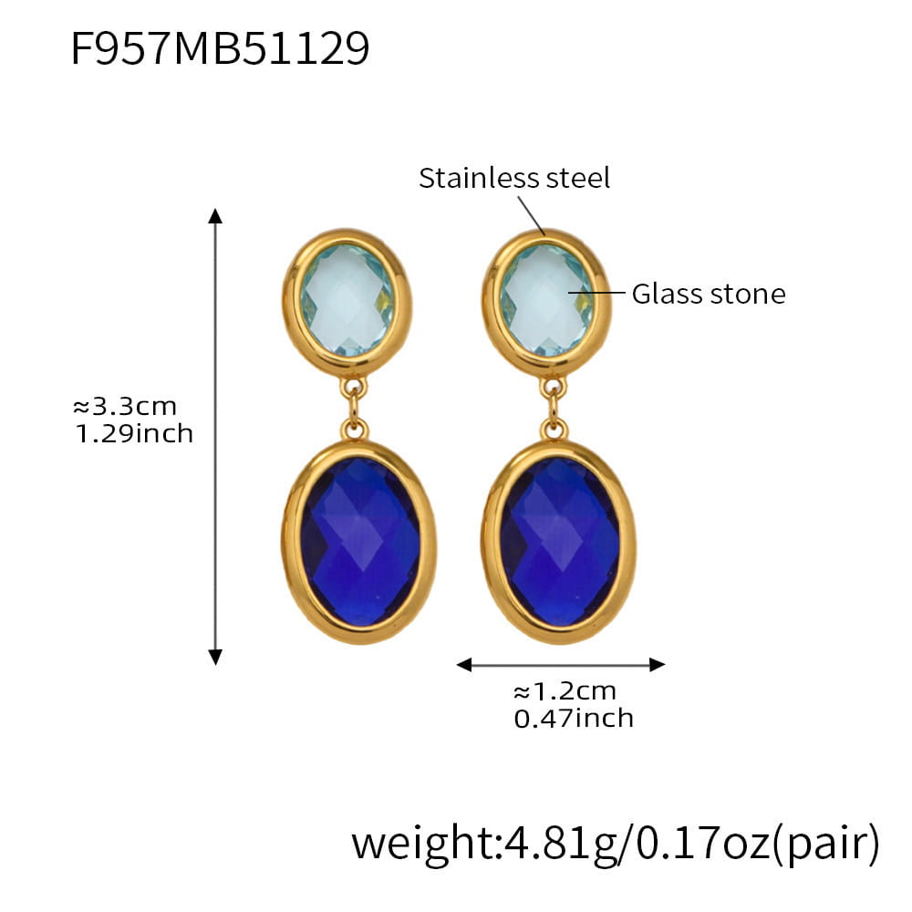 316L stainless steel oval glass stone drop earrings size chart gold blue