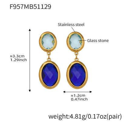 316L stainless steel oval glass stone drop earrings size chart gold blue