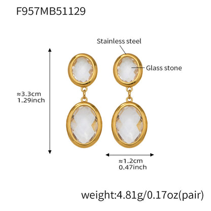 316L stainless steel oval glass stone drop earrings size chart gold clear